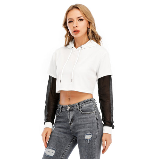 Womens Two-piece Mesh Sleeve Cropped Hoodie