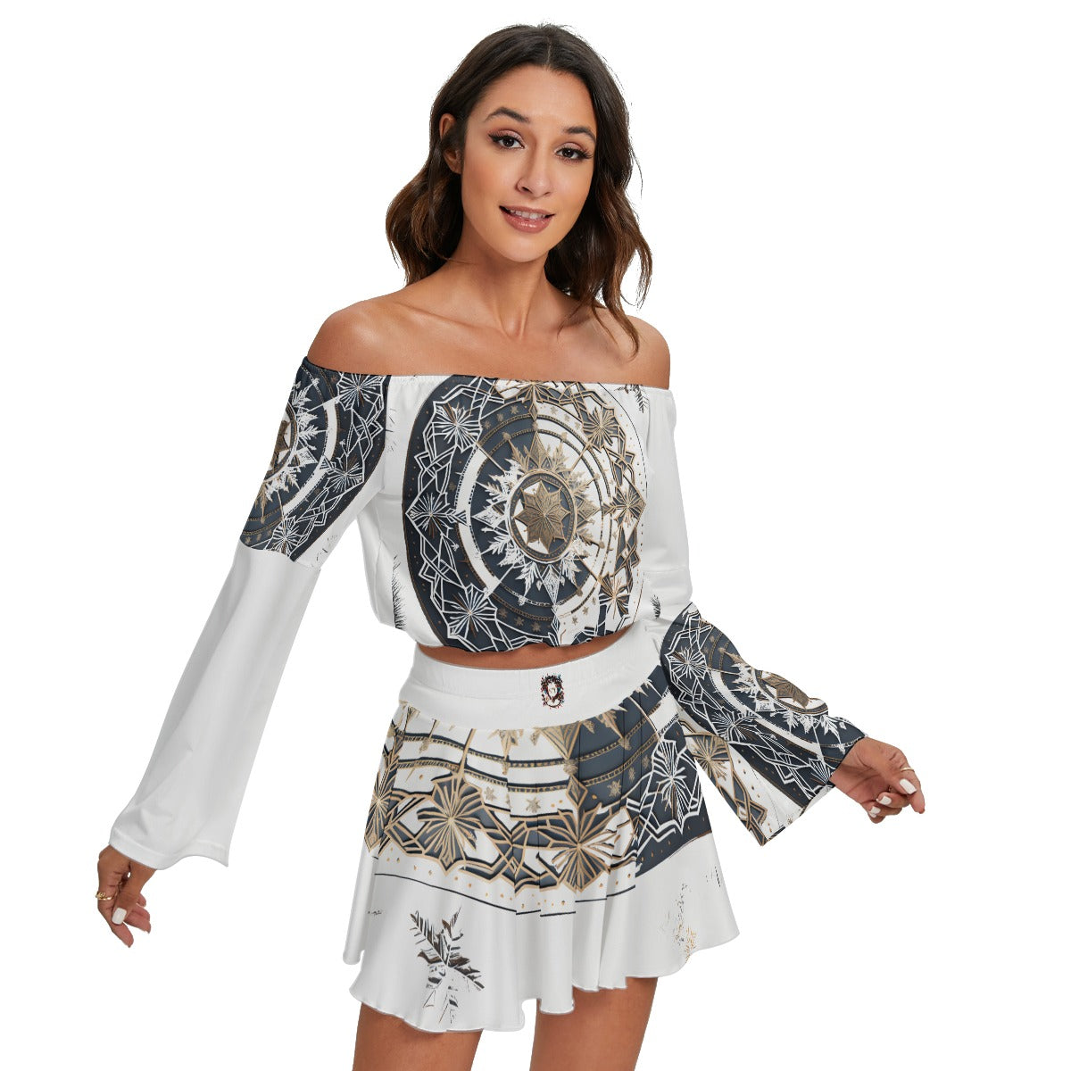 women off shoulder ,Top And Skirt Set