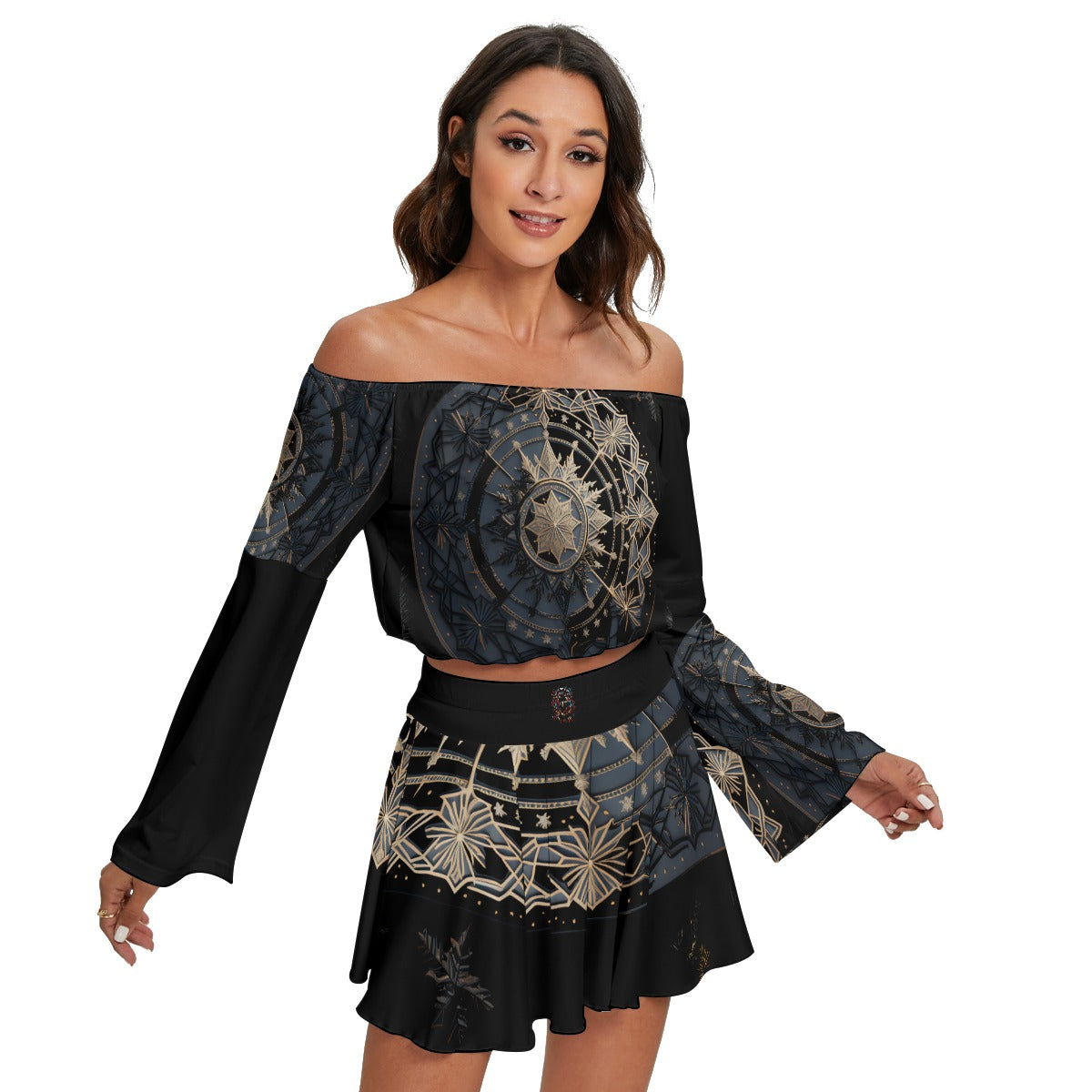 women off shoulder ,Top And Skirt Set