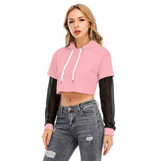 Womens Two-piece Mesh Sleeve Cropped Hoodie