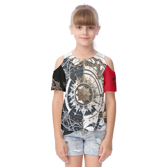 Girls Cold Shoulder T-shirt With Ruffle Sleeves