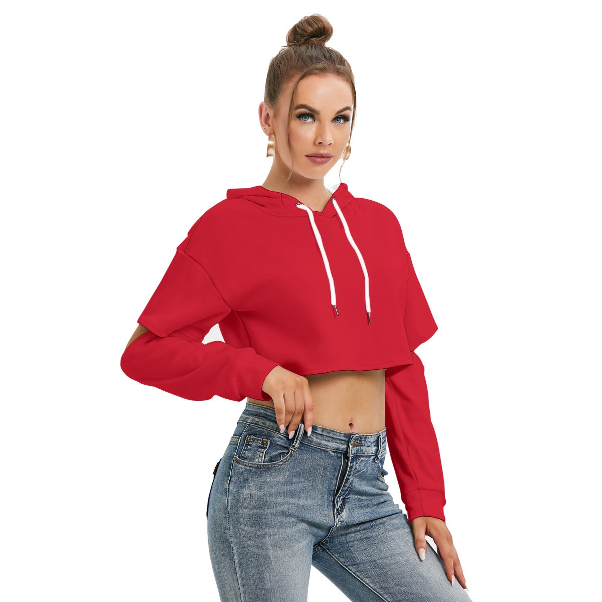 Women's Heavy Fleece Hoodie With Hollow Out Sleeve