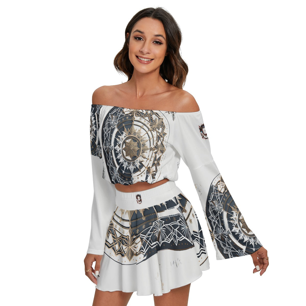 women off shoulder ,Top And Skirt Set