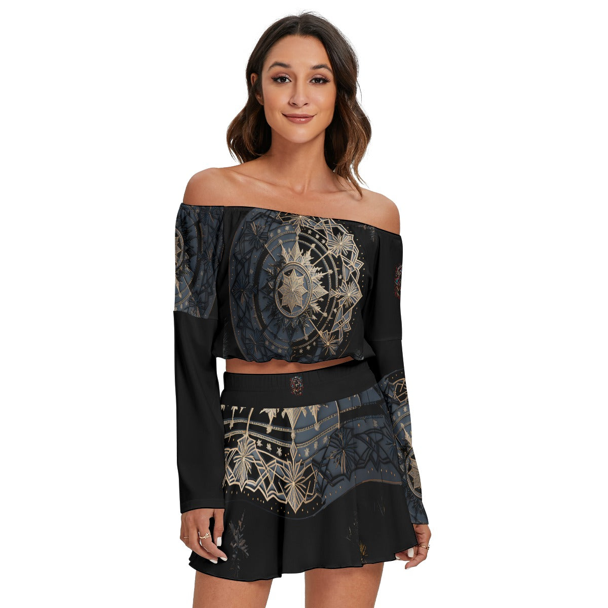 women off shoulder ,Top And Skirt Set