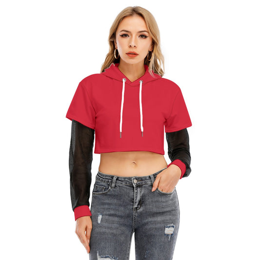 Womens Two-piece Mesh Sleeve Cropped Hoodie