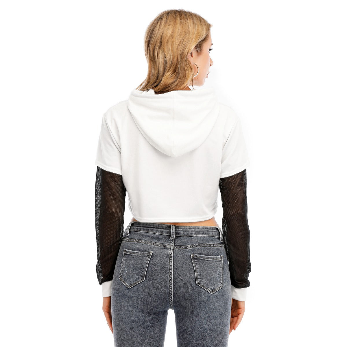 Womens Two-piece Mesh Sleeve Cropped Hoodie