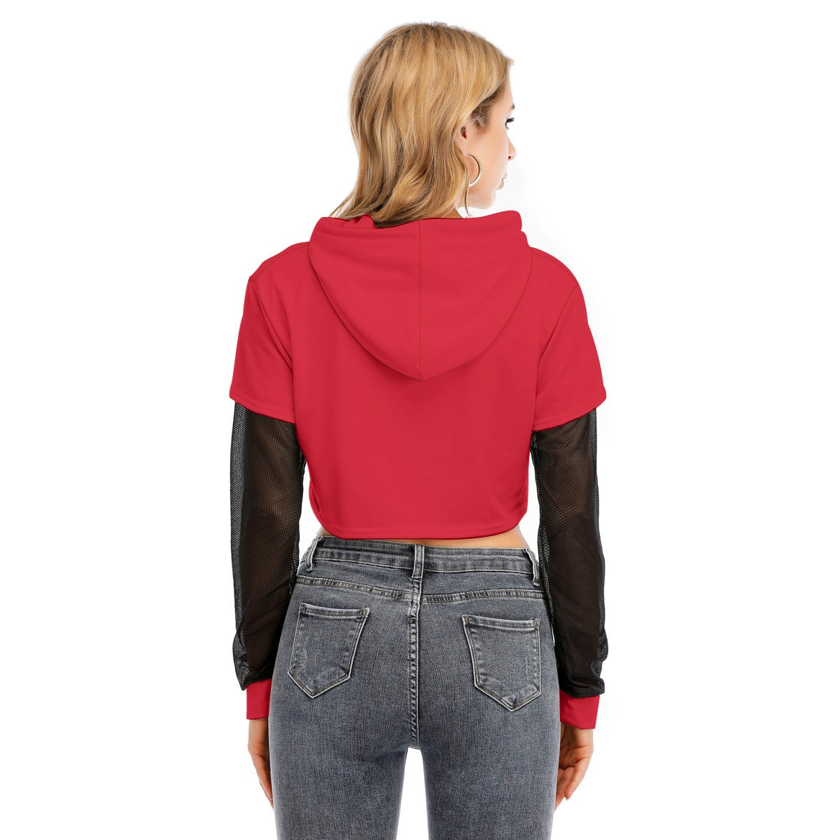 Womens Two-piece Mesh Sleeve Cropped Hoodie