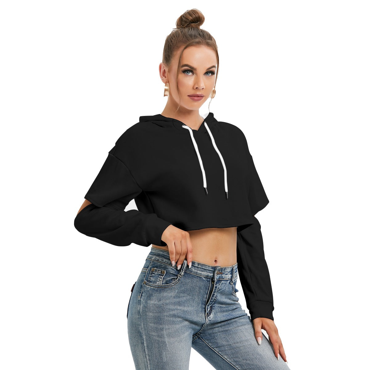 Women's Heavy Fleece Hoodie With Hollow Out Sleeve