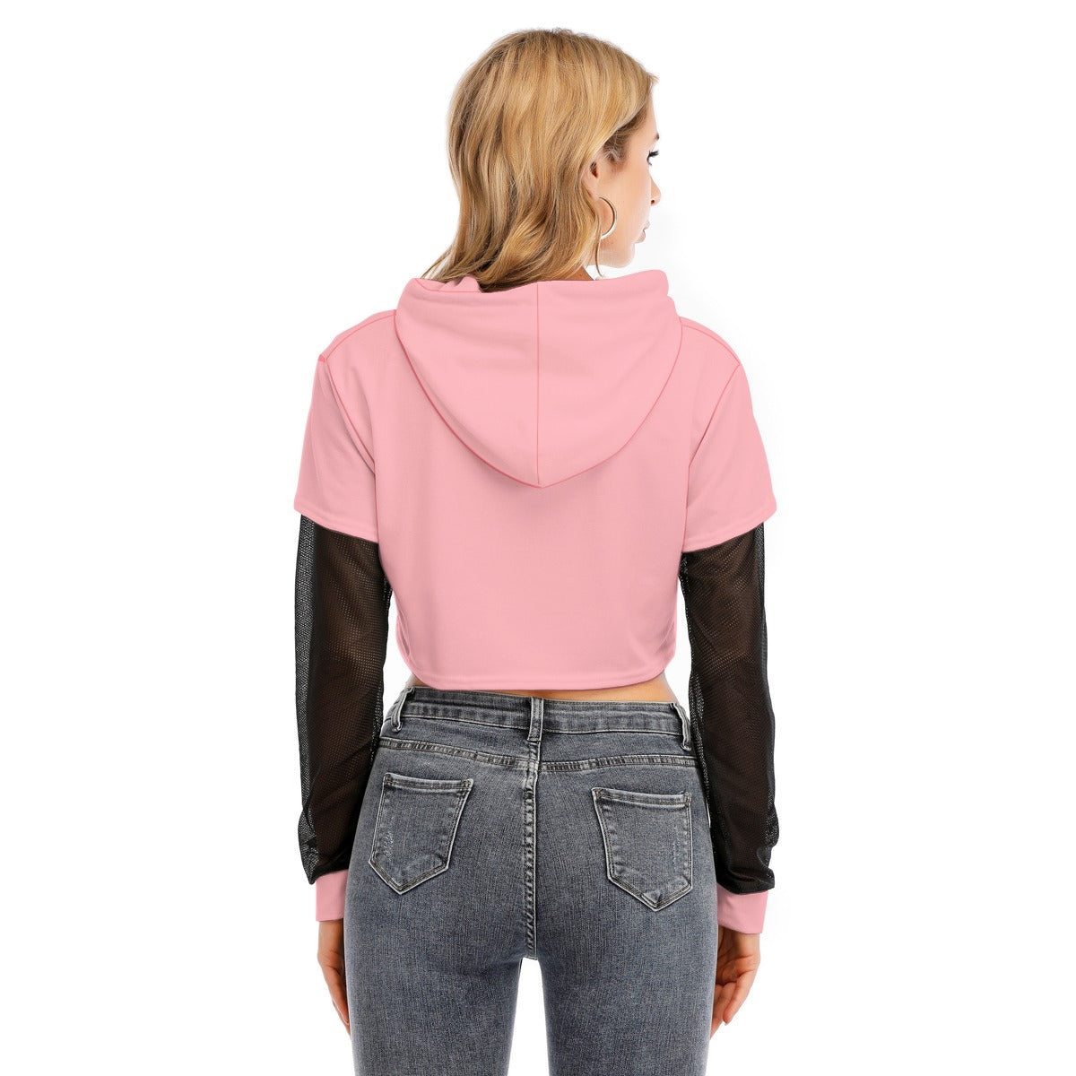 Womens Two-piece Mesh Sleeve Cropped Hoodie