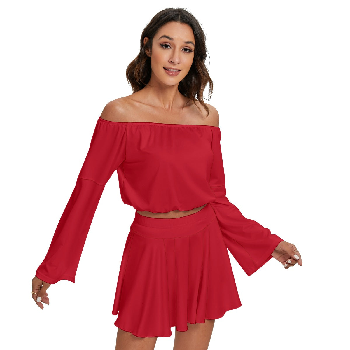 women off shoulder ,Top And Skirt Set