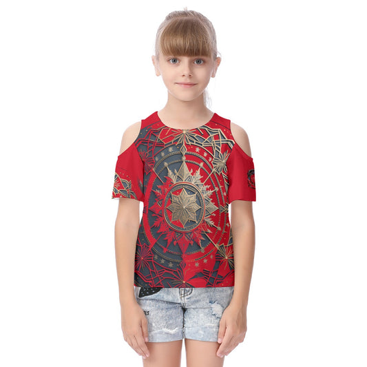 Girls Cold Shoulder T-shirt With Ruffle Sleeves