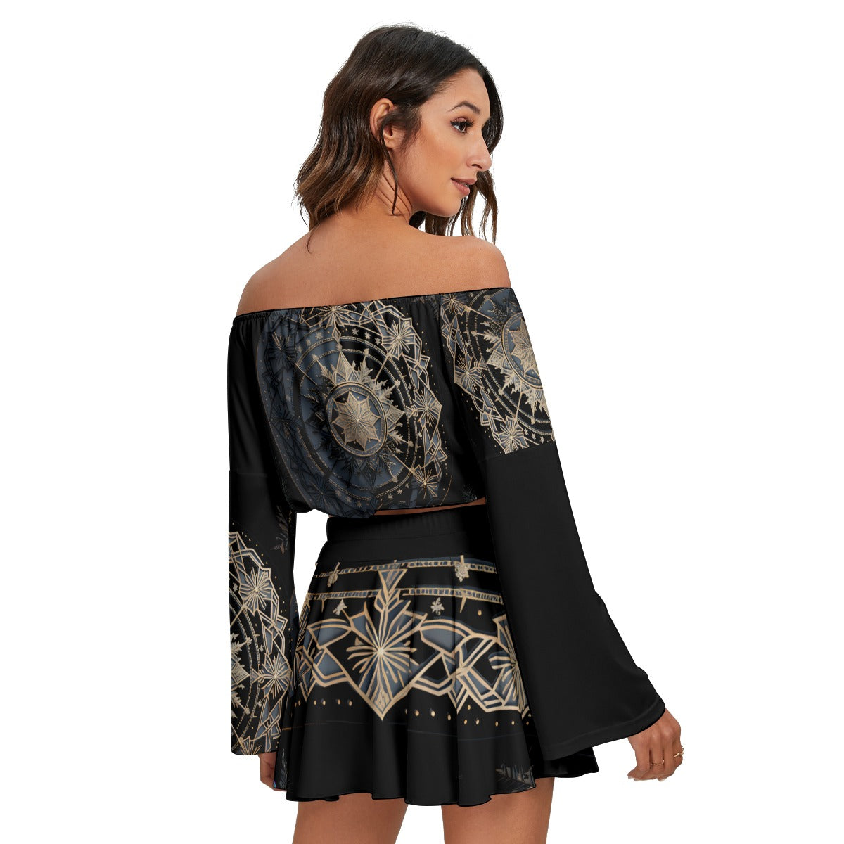 women off shoulder ,Top And Skirt Set